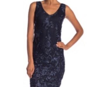 Marina NWT Navy Sequin Lace Sleeveless Dre…